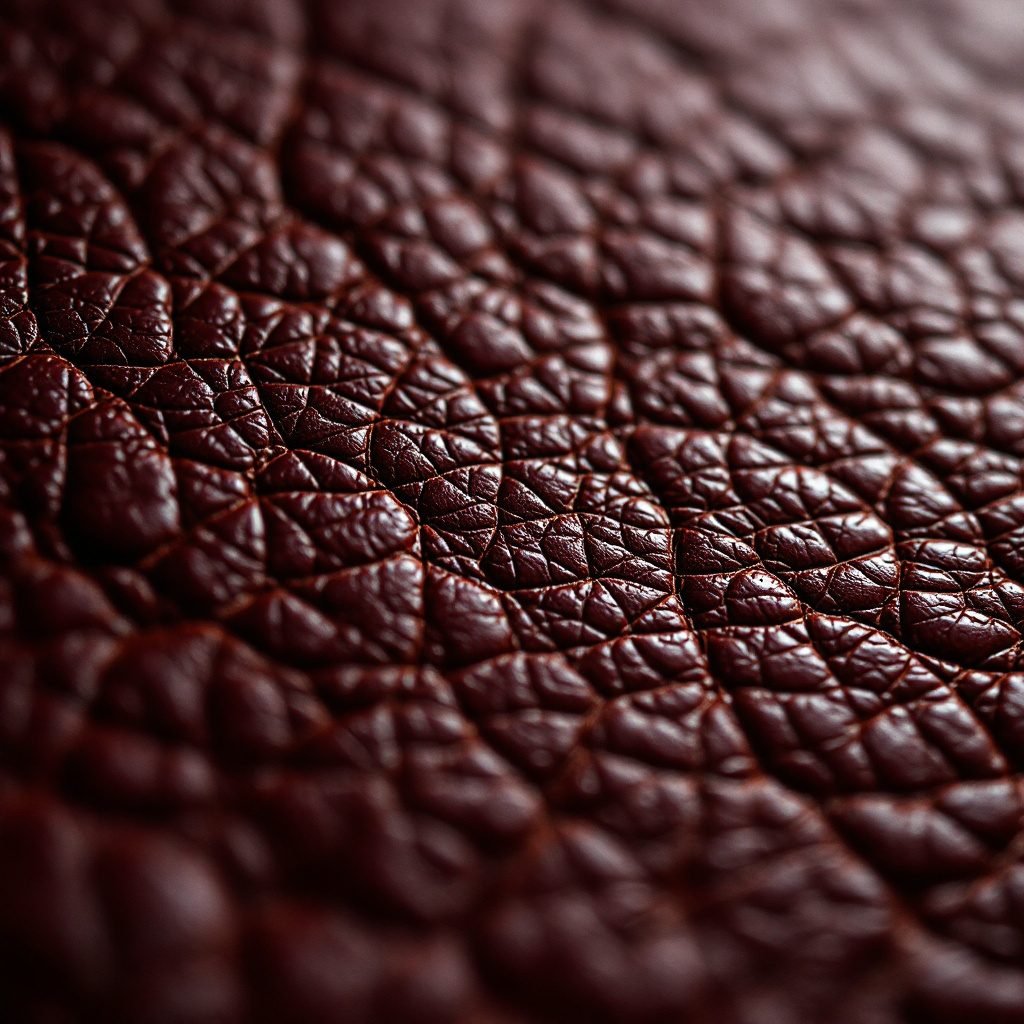 Close macro of oxblood leather grain.